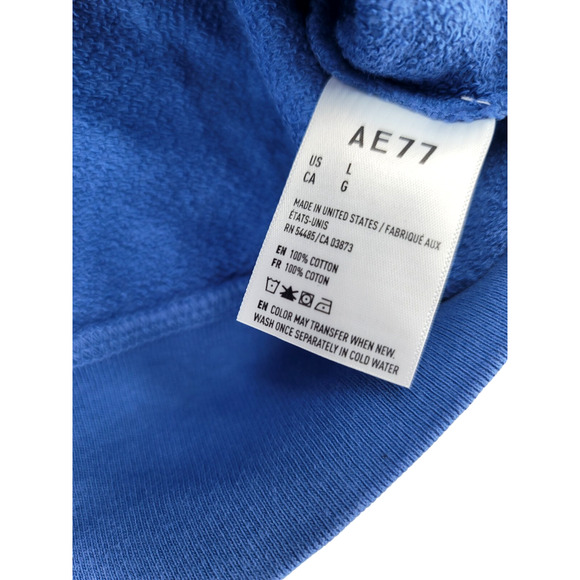 American Eagle AE77 Distressed Blue Crewneck Sweatshirt Unisex L Made in USA - Picture 5 of 5